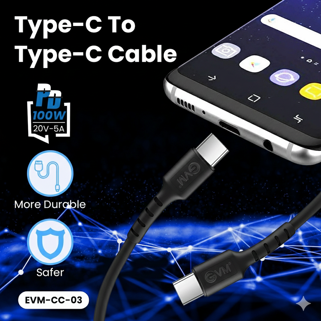 EVM Type C To Type C Charge & Sync Cable (CC-03) view 2